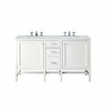 James Martin Vanities Addison 60in Double Vanity, Glossy White w/ 3 CM Carrara White Top E444-V60D-GW-3CAR